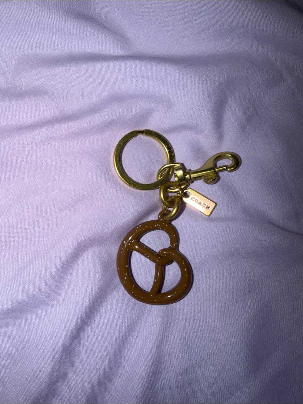 Coach Gold-Tone Hardware with Brown Enamel Pretzel Key Charm